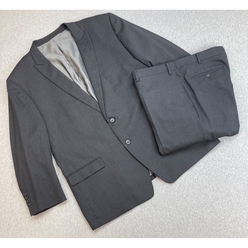 Calvin Klein Suit Mens 50R Gray 100% Wool 2-Button Pants 40 x 28 - 2 Pcs